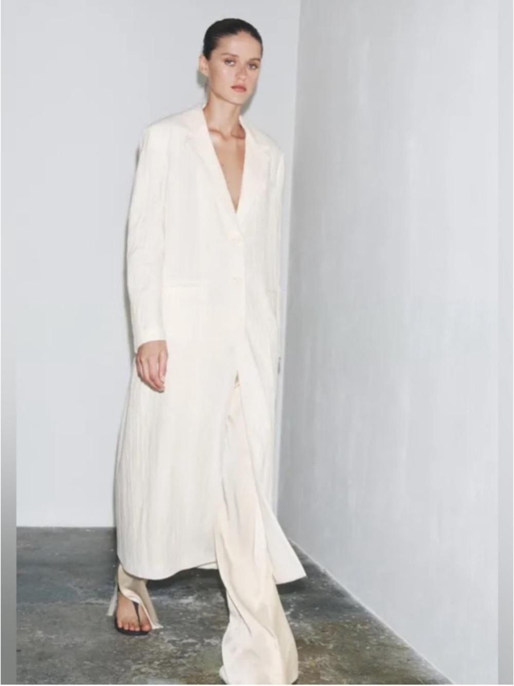 Zara Bloggers ZW Collection Linen Classic Long Frock Blazer Coat - Picture 3 of 13